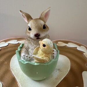 Resin Easter Egg with Bunny Rabbit & Chick